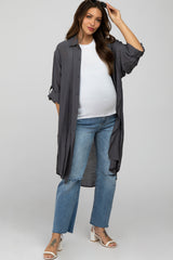 Charcoal Button Front Side Slit Oversized Maternity Blouse