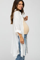 Ivory Button Front Side Slit Oversized Maternity Blouse