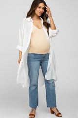 Ivory Button Front Side Slit Oversized Maternity Blouse