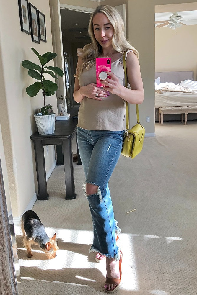 Blue Frayed Wide Leg Cropped Maternity Jeans