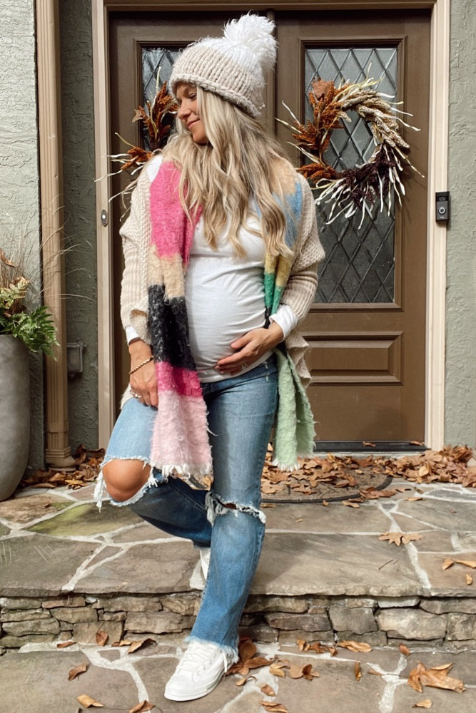 Blue Frayed Wide Leg Cropped Maternity Jeans