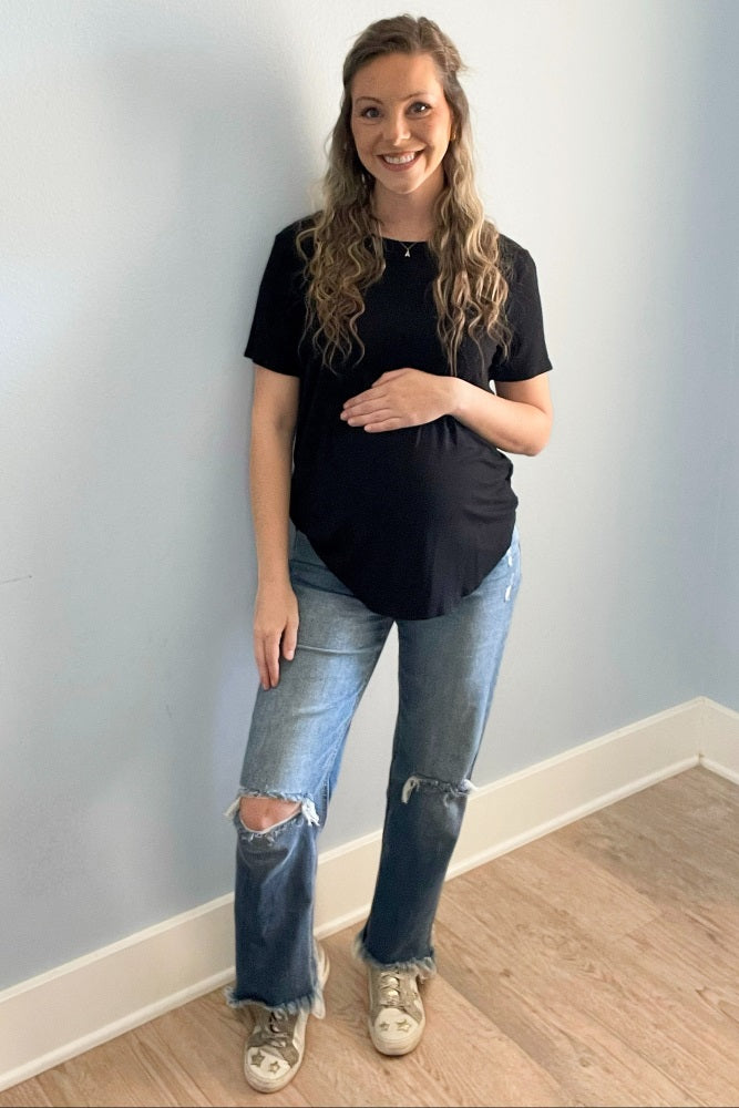 Blue Frayed Wide Leg Cropped Maternity Jeans