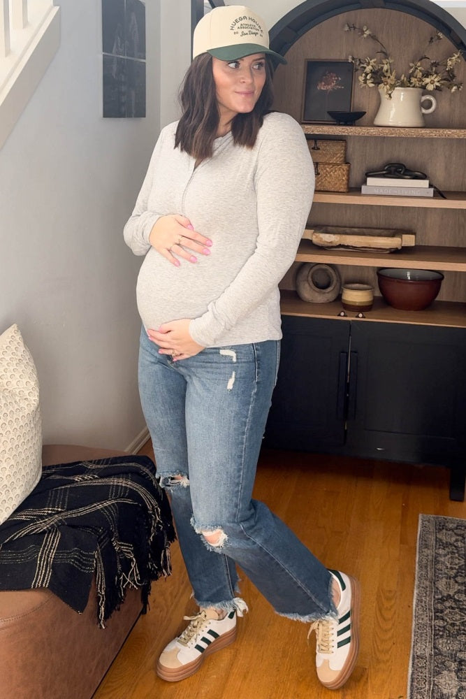 Blue Frayed Wide Leg Cropped Maternity Jeans