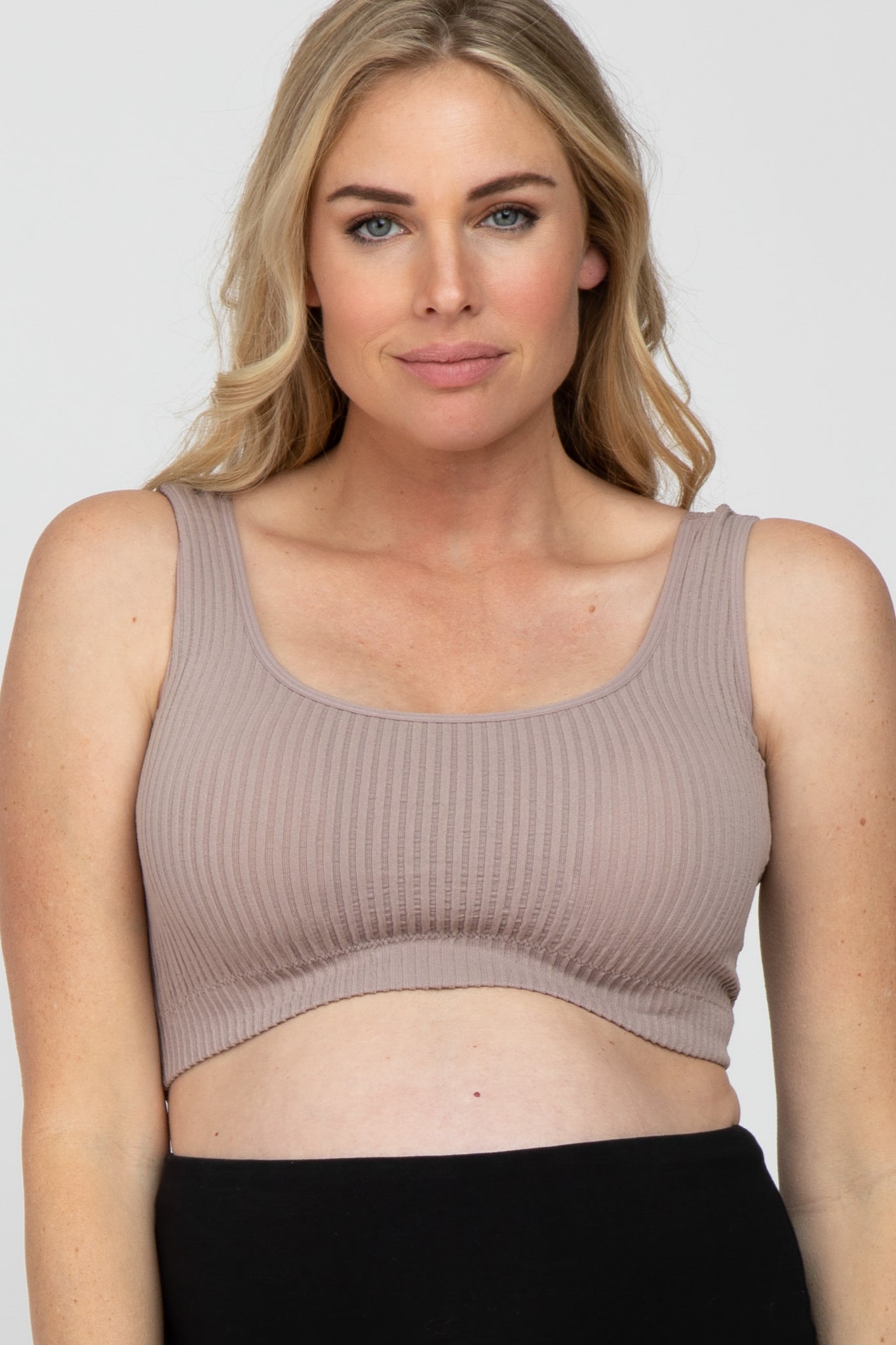 Mauve Ribbed Scoop Neck Seamless Maternity Sports Bra
