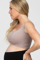 Mauve Ribbed Scoop Neck Seamless Maternity Sports Bra
