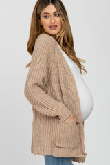 Taupe Ribbed Cable Knit Maternity Cardigan