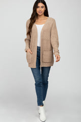 Taupe Ribbed Cable Knit Cardigan