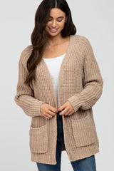 Taupe Ribbed Cable Knit Cardigan