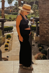 Black Linen Frayed Hem Crop Maternity Pants
