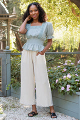 Cream Linen Frayed Hem Crop Maternity Pants