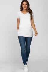 Ivory V-Neck Ruched Side Maternity Top