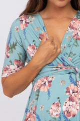 Mint Green Floral Waist Tie Maternity Dress