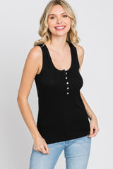 Black Ribbed Button Front Maternity Tank Top