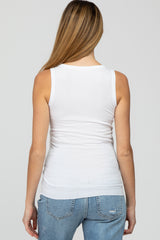 White Ribbed Button Front Maternity Tank Top