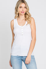 White Ribbed Button Front Tank Top