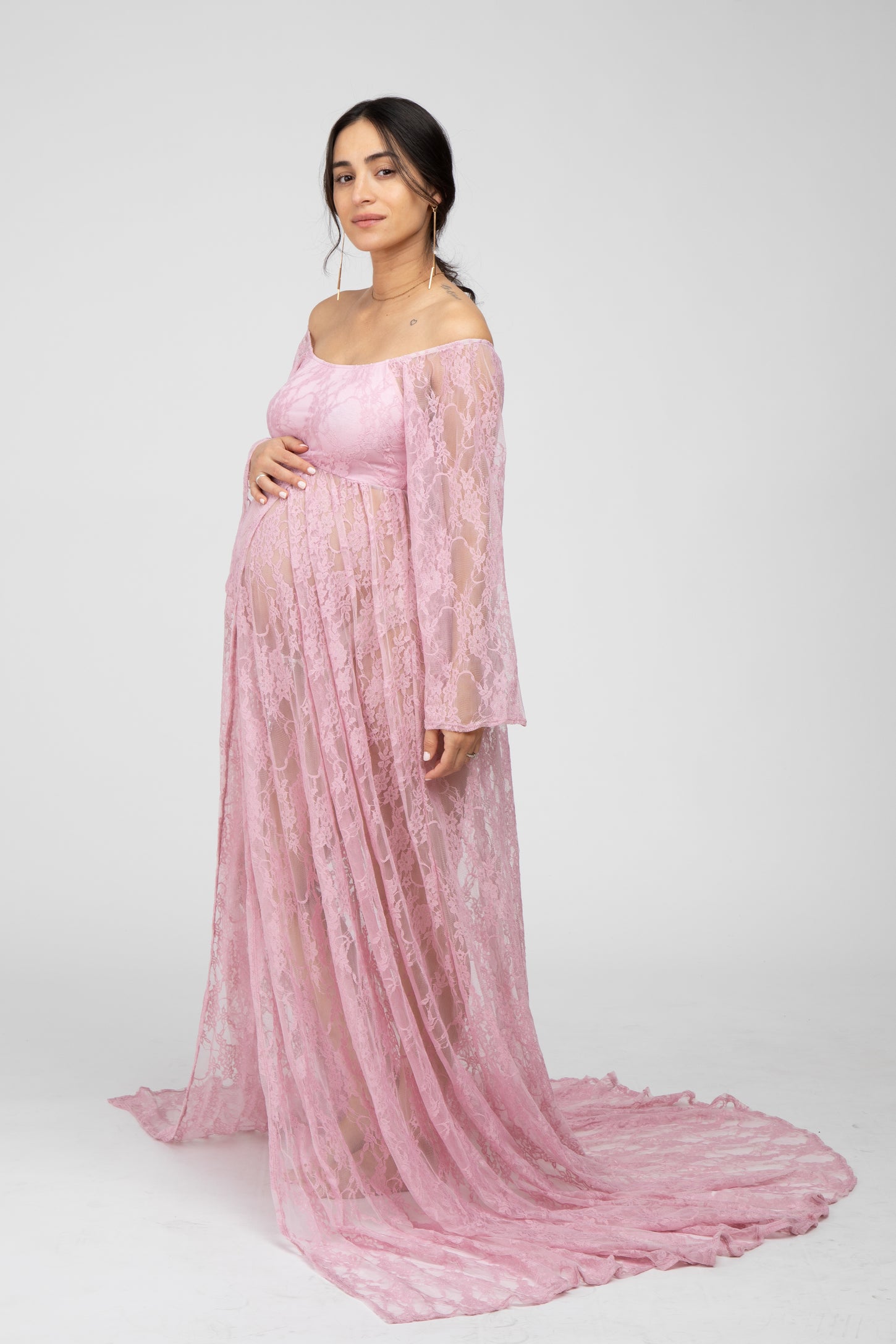 Pink Lace Off Shoulder Maternity Photoshoot Gown/Dress PinkBlush Pink Lace Off Shoulder Maternity Photoshoot Gown/Dress PinkBlush