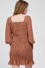 Rust Leaf Print Smocked Dress