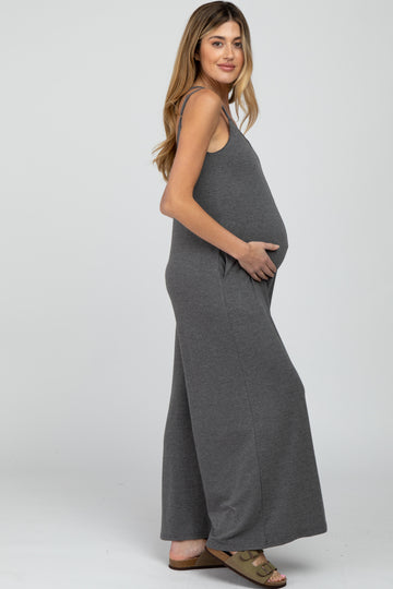 Charcoal Cross Back Wide Leg Maternity Jumpsuit