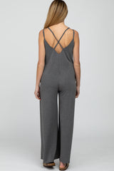 Charcoal Cross Back Wide Leg Maternity Jumpsuit