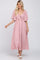 Mauve Textured Dot Front Tie Ruffle Sleeve Midi Dress