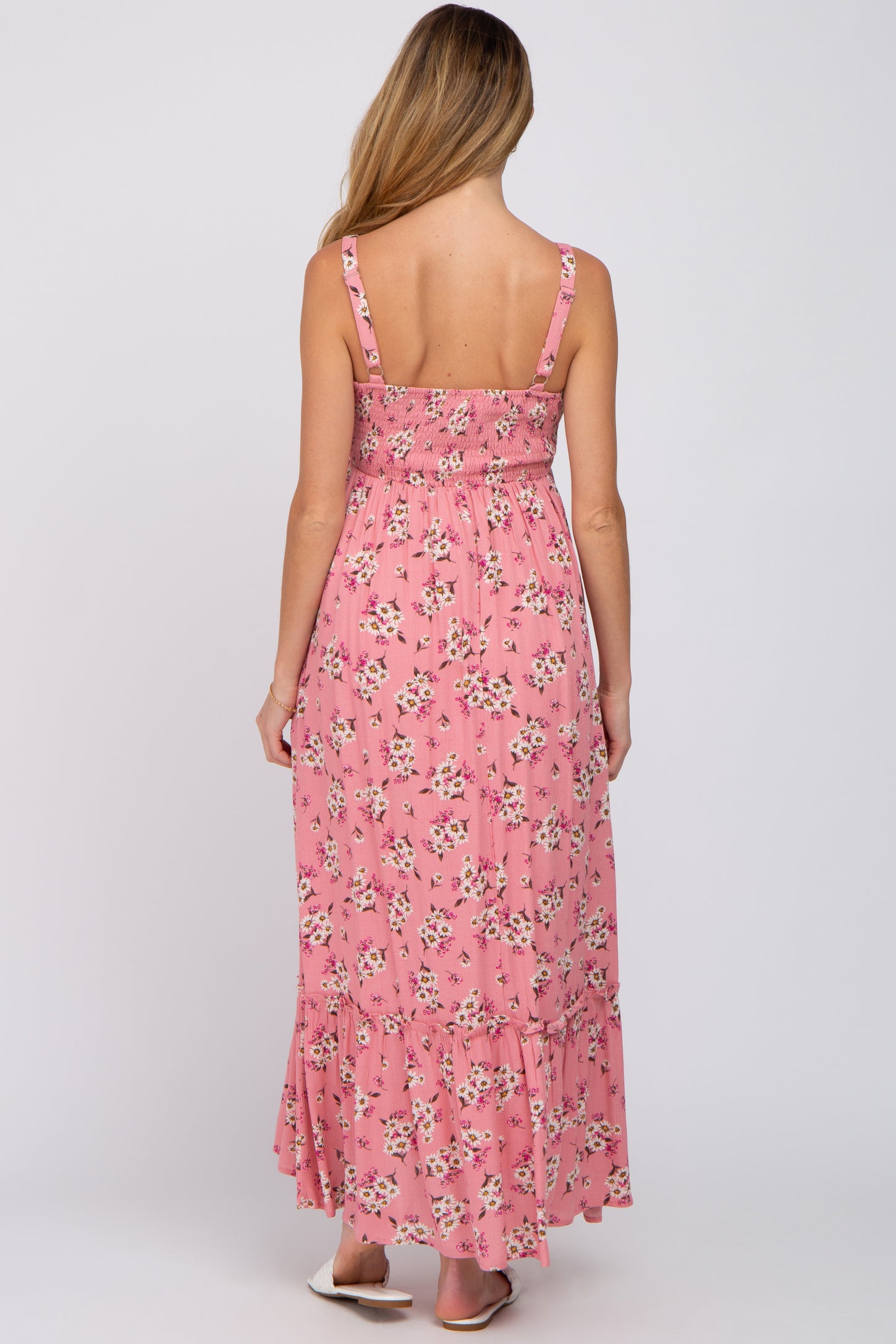 Pink Floral Maternity Maxi Dress