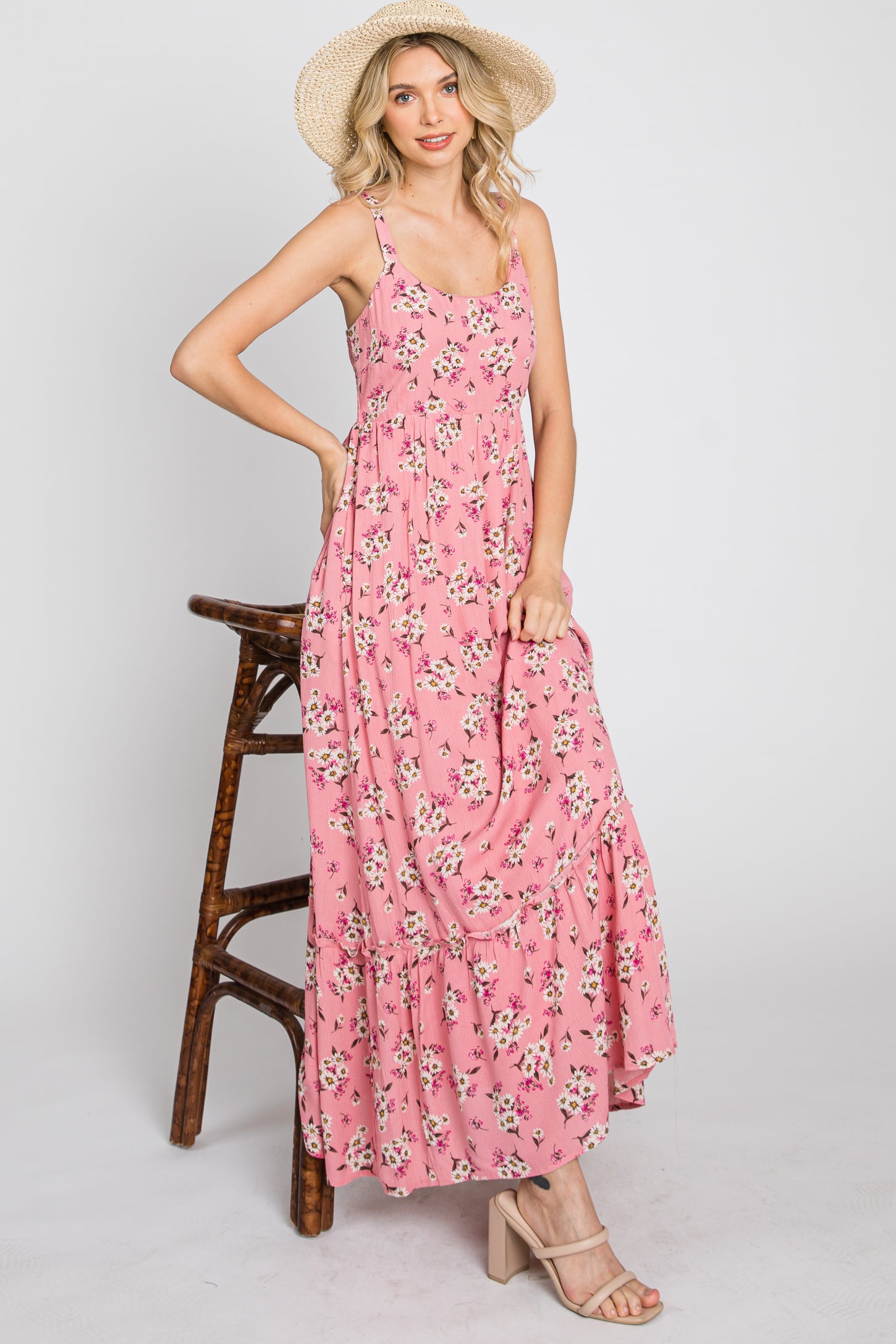 Pink Floral Maternity Maxi Dress