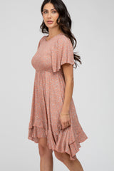 Mauve Floral Smocked Ruffle Dress