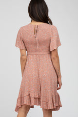 Mauve Floral Smocked Ruffle Dress