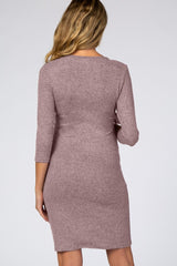 Mauve Brushed Knit Wrap Fitted Maternity/Nursing Dress
