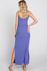 Violet Ribbed Side Slit Maxi Dress