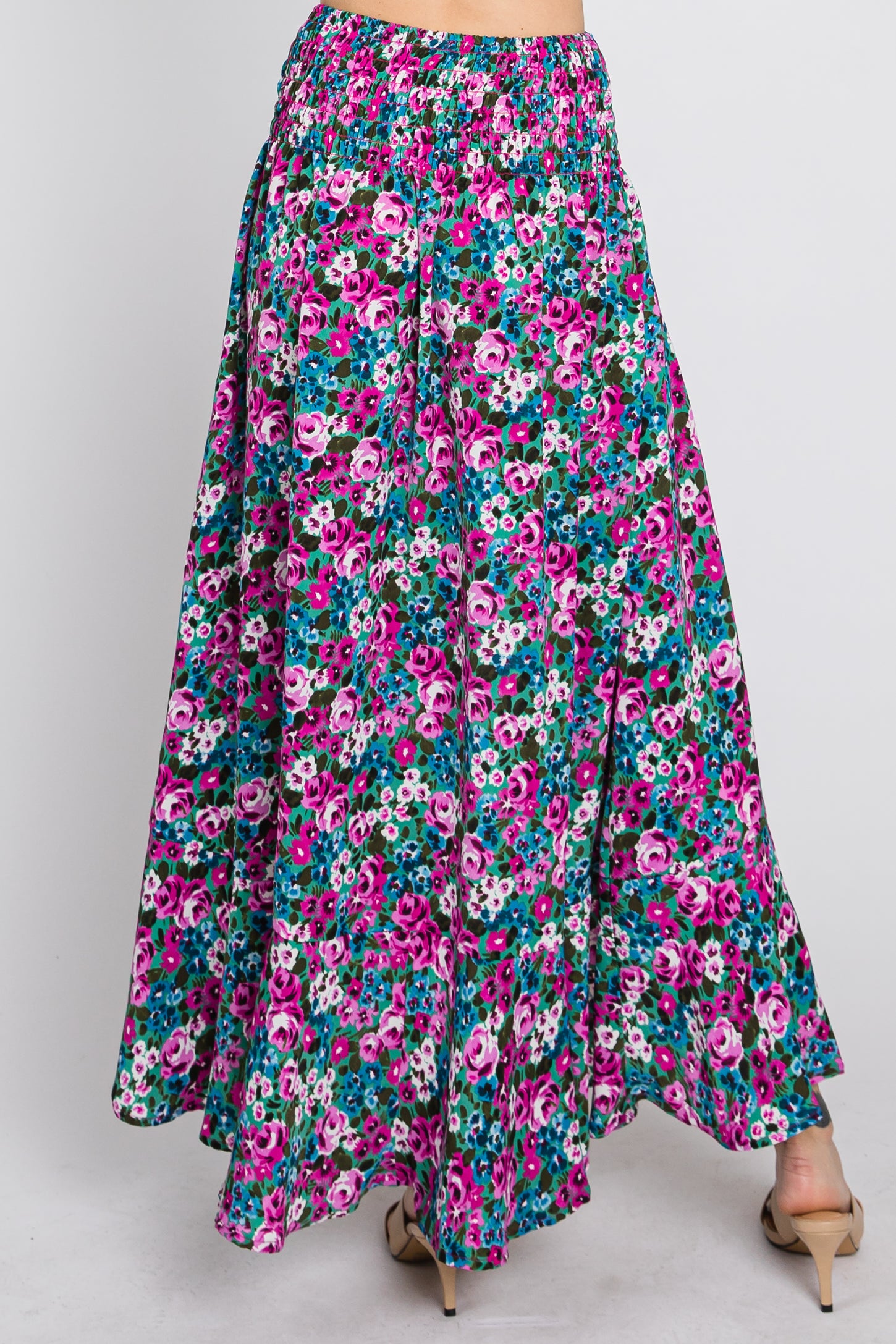 Fuchsia Floral Hi-Low Button Front Skirt