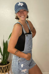 Blue Distressed Maternity Denim Short Overalls