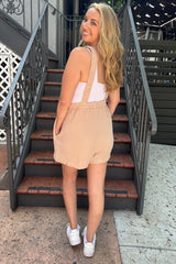 Beige Square Neck Elastic Strap Romper