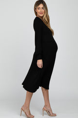 Black Bubble Sleeve Maternity Midi Dress