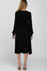 Black Bubble Sleeve Maternity Midi Dress