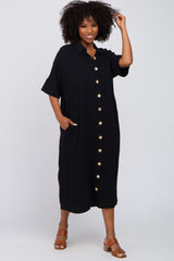 Black Oversized Button Down Midi Dress