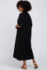 Black Oversized Button Down Midi Dress