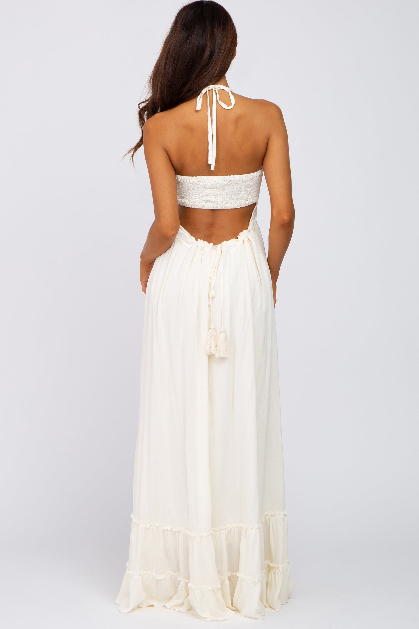halterneck cut out maxi dress in cream Cream Drape Detail Cut Out Maxi Dress