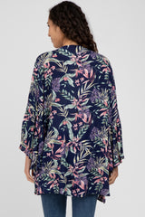 Navy Blue Floral Bell Sleeve Cover Up