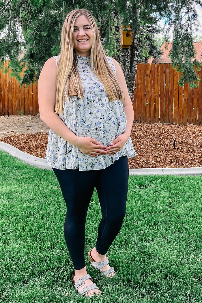 Ivory Floral Sleeveless Babydoll Maternity Top
