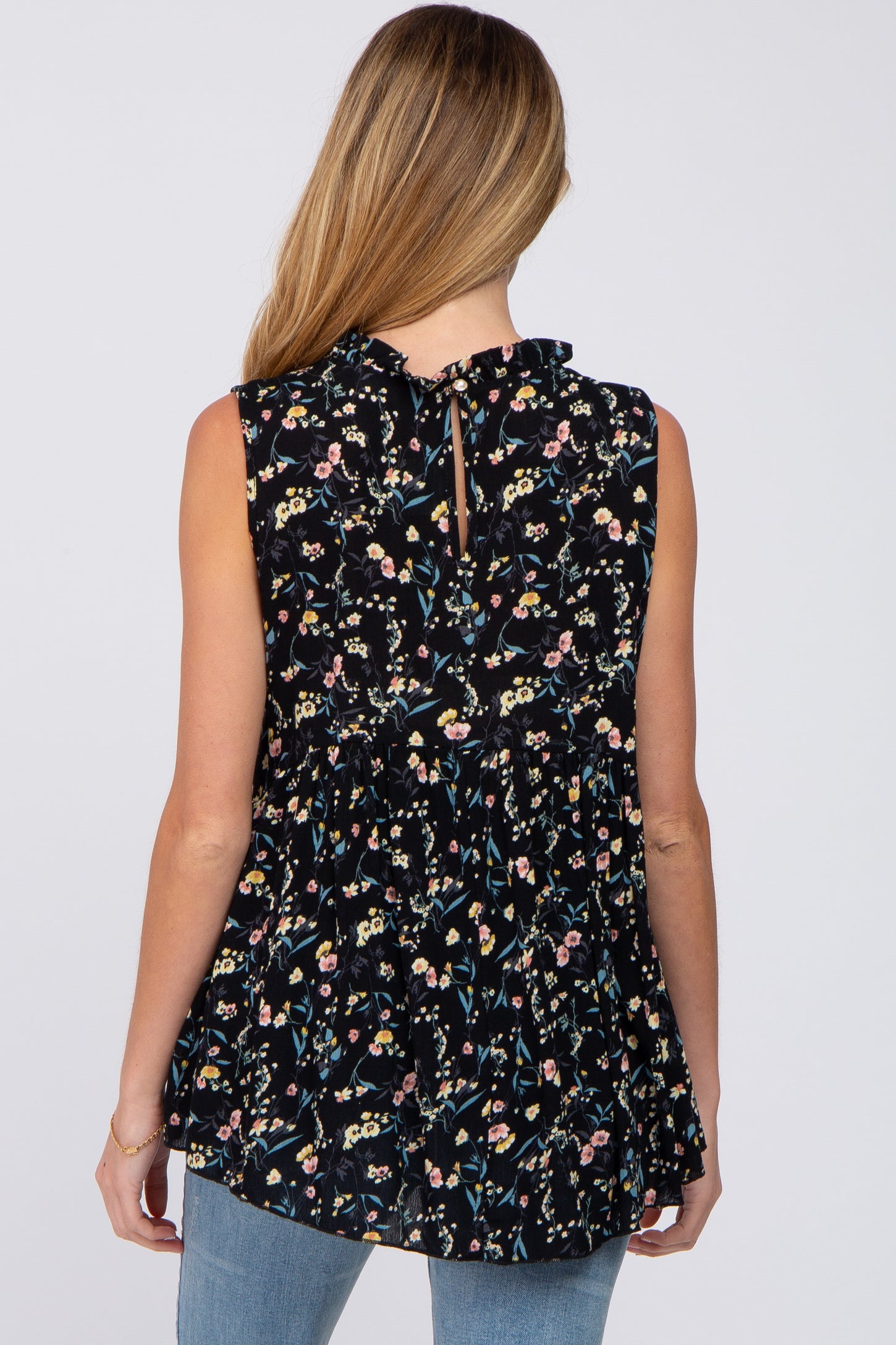 Black Floral Sleeveless Babydoll Maternity Top