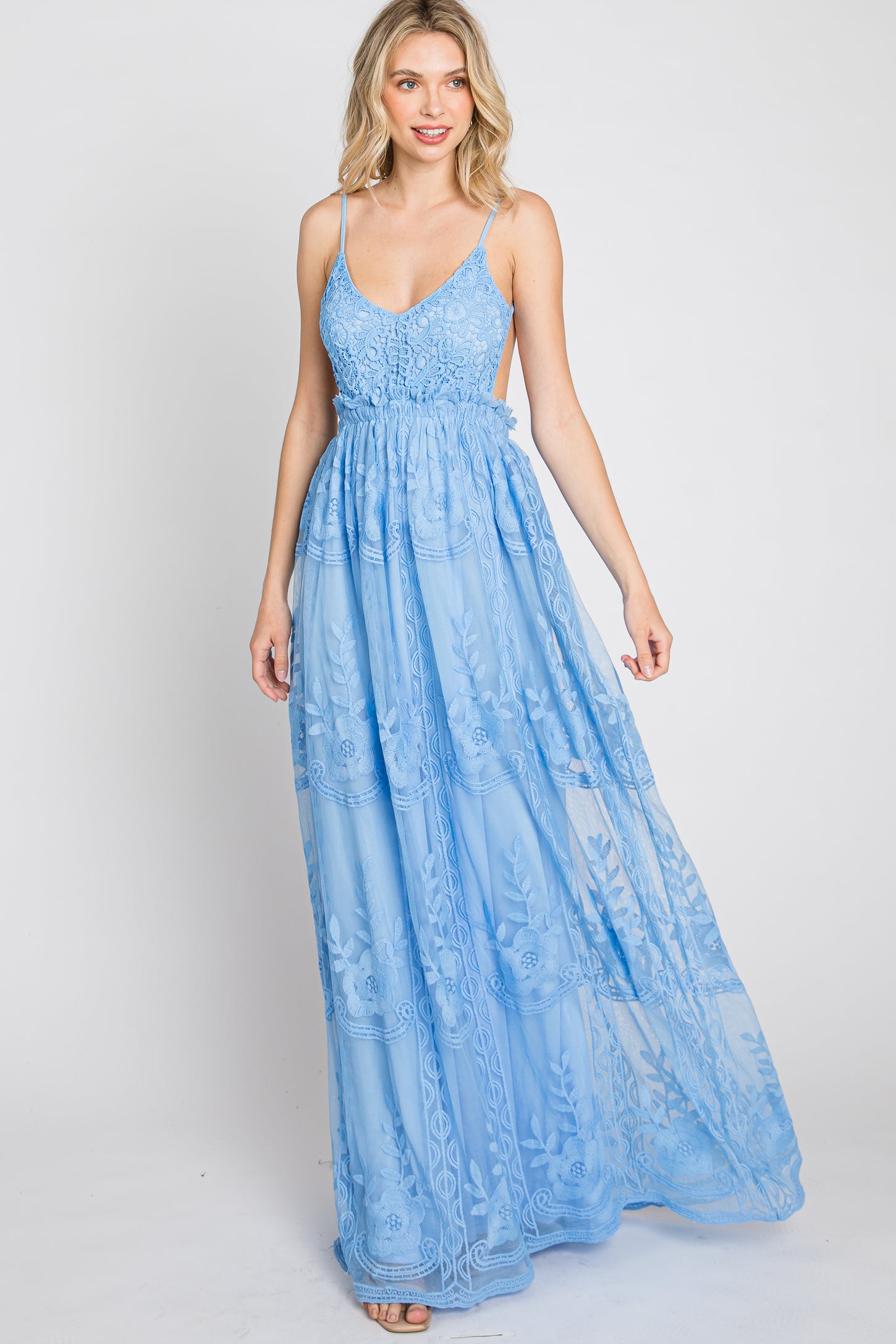 Blue Crochet Lace Open Back Maxi Dress PinkBlush Blue Crochet Lace Open Back Maxi Dress PinkBlush
