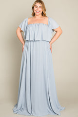 Light Blue Chiffon Off Shoulder Plus Gown
