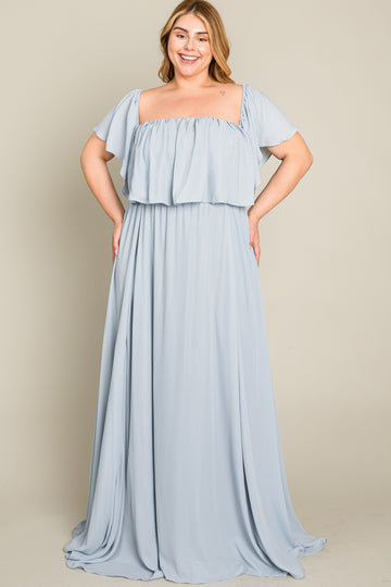 Light Blue Chiffon Off Shoulder Plus Gown