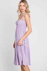 Lavender Smocked Shoulder Tie Dress