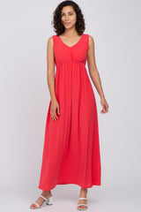 Coral V-Neck Sleeveless Maternity Maxi Dress