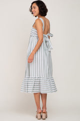 Sage Striped Sleeveless Ruffle Hem Maxi Dress