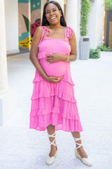 Fuchsia Ruffle Tiered Maternity Midi Dress