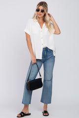 Ivory Collared Button-Down Short Sleeve Blouse