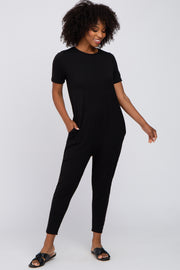 Black Basic Short Sleeve Jumpsuit